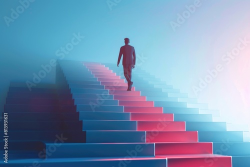 A man ascending a staircase, suitable for business or success concepts