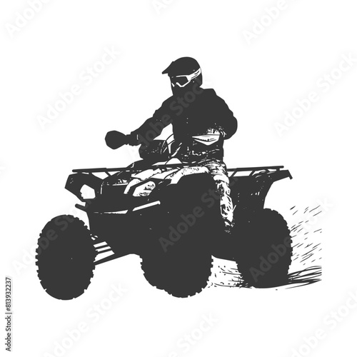 Silhouette man riding ATV black color only