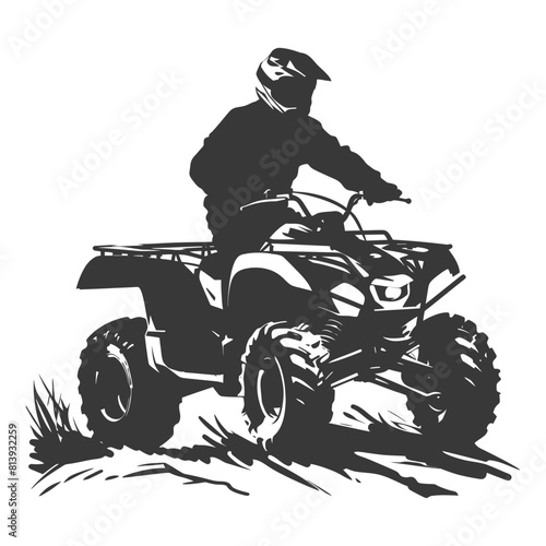 Silhouette man riding ATV black color only