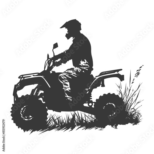 Silhouette man riding ATV black color only