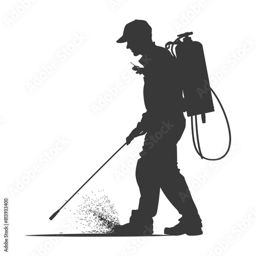 Silhouette Man using disinfectant machine in action black color only