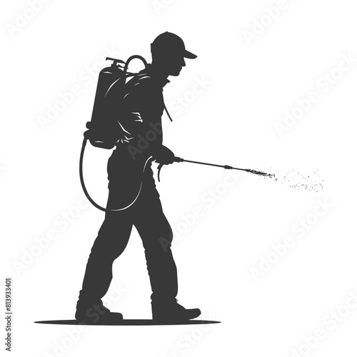 Silhouette Man using disinfectant machine in action black color only