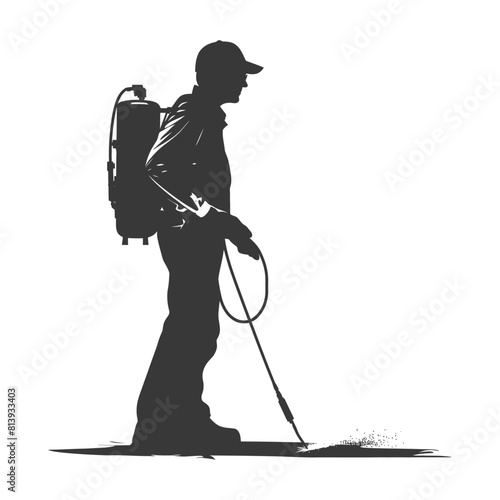 Silhouette Man using disinfectant machine in action black color only
