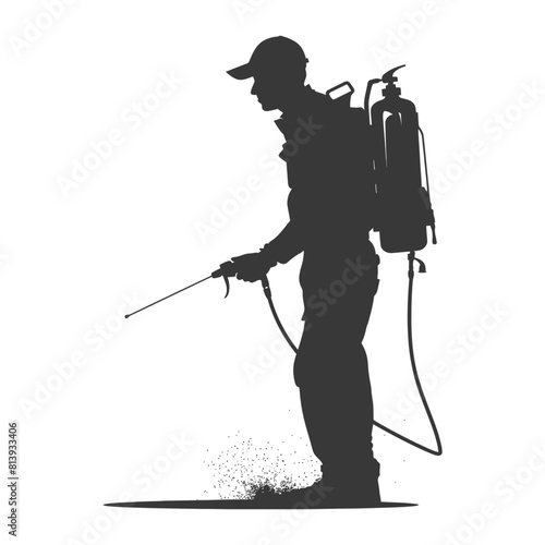 Silhouette Man using disinfectant machine in action black color only