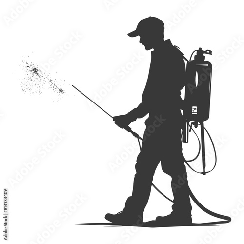Silhouette Man using disinfectant machine in action black color only