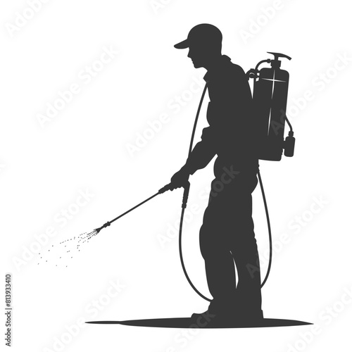 Silhouette Man using disinfectant machine in action black color only