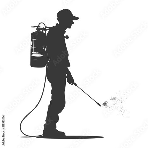Silhouette Man using disinfectant machine in action black color only