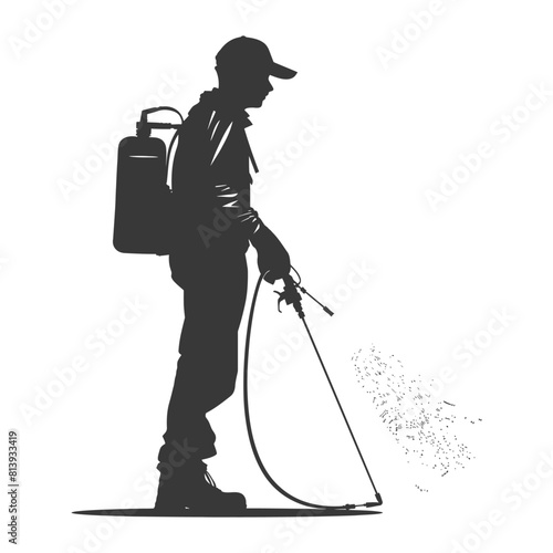 Silhouette Man using disinfectant machine in action black color only