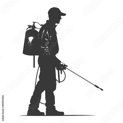 Silhouette Man using disinfectant machine in action black color only