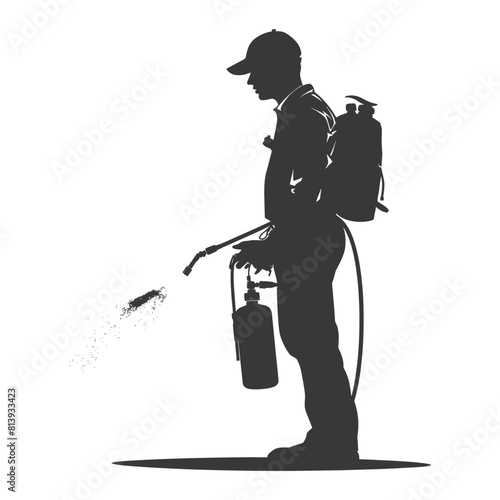 Silhouette Man using disinfectant machine in action black color only