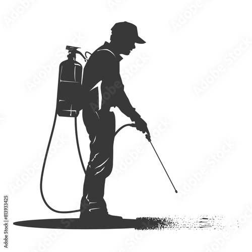 Silhouette Man using disinfectant machine in action black color only