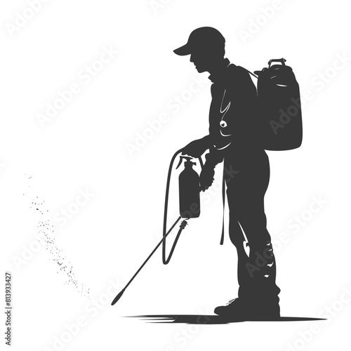 Silhouette Man using disinfectant machine in action black color only