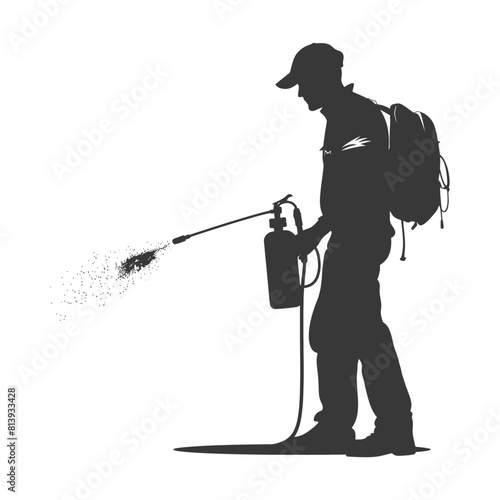 Silhouette Man using disinfectant machine in action black color only