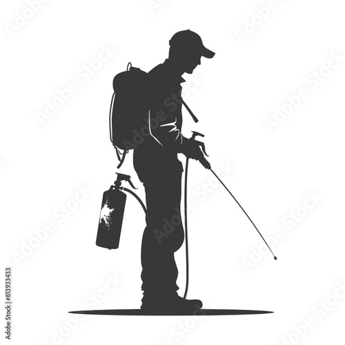 Silhouette Man using disinfectant machine in action black color only