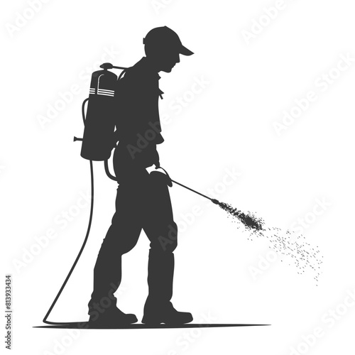 Silhouette Man using disinfectant machine in action black color only