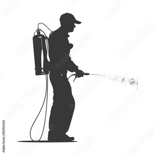 Silhouette Man using disinfectant machine in action black color only