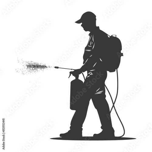 Silhouette Man using disinfectant machine in action black color only