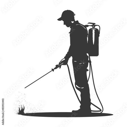 Silhouette Man using disinfectant machine in action black color only