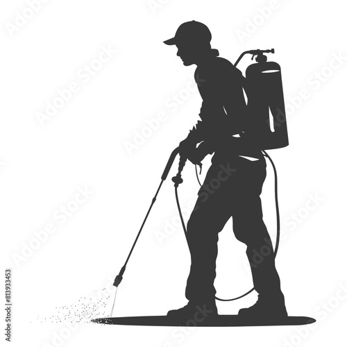 Silhouette Man using disinfectant machine in action black color only