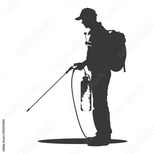 Silhouette Man using disinfectant machine in action black color only