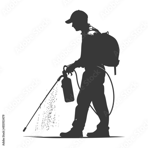 Silhouette Man using disinfectant machine in action black color only