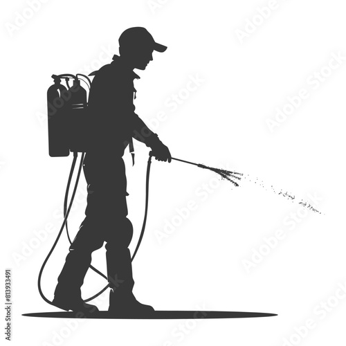 Silhouette Man using disinfectant machine in action black color only
