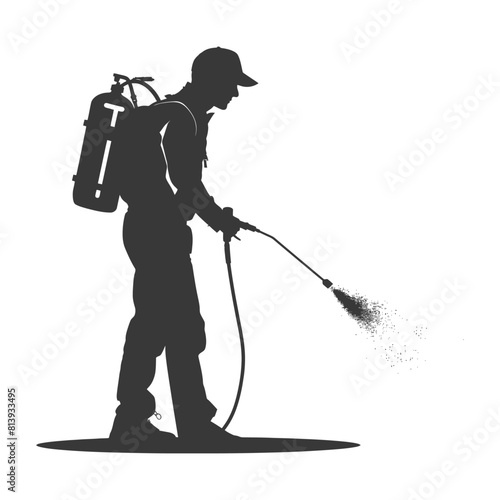 Silhouette Man using disinfectant machine in action black color only