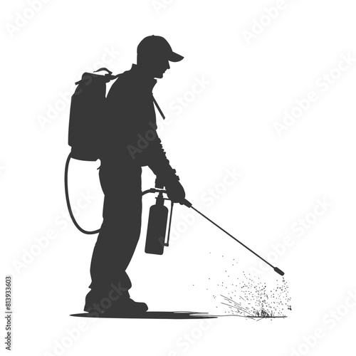 Silhouette Man using disinfectant machine in action black color only