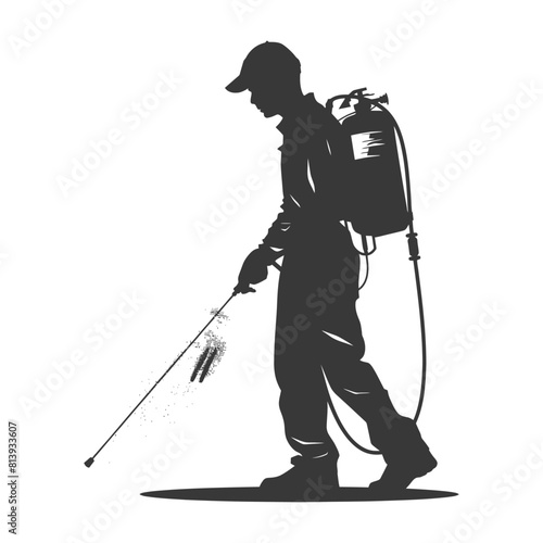 Silhouette Man using disinfectant machine in action black color only