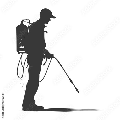 Silhouette Man using disinfectant machine in action black color only