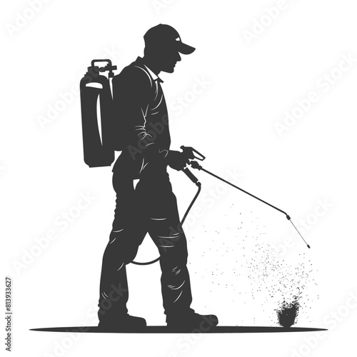 Silhouette Man using disinfectant machine in action black color only