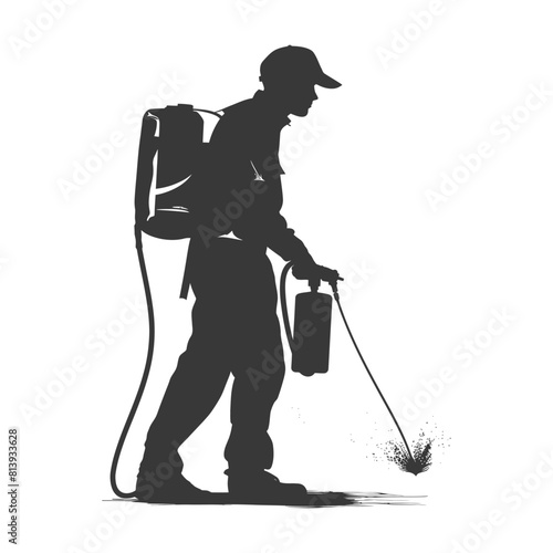 Silhouette Man using disinfectant machine in action black color only