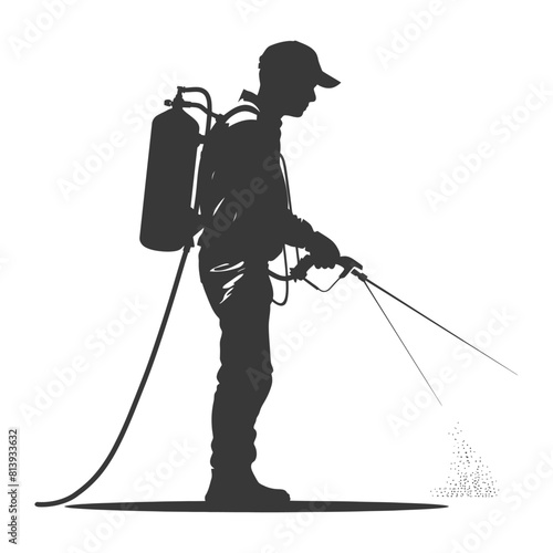 Silhouette Man using disinfectant machine in action black color only