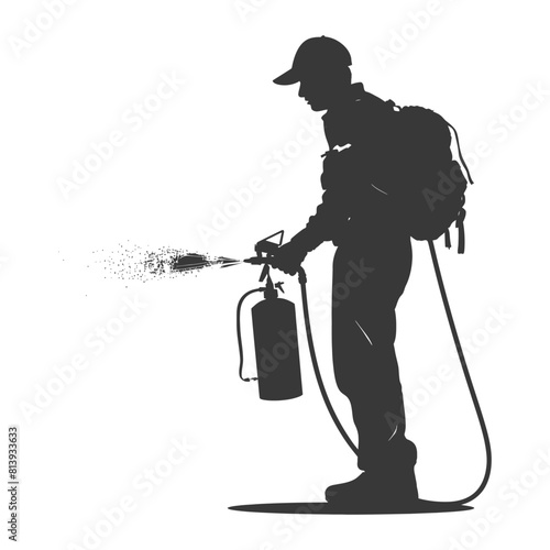 Silhouette Man using disinfectant machine in action black color only