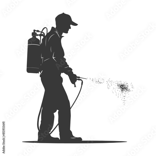 Silhouette Man using disinfectant machine in action black color only