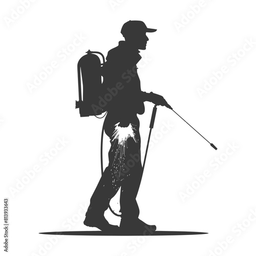 Silhouette Man using disinfectant machine in action black color only
