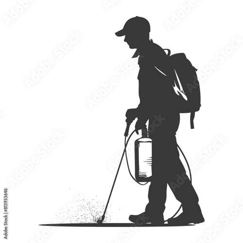 Silhouette Man using disinfectant machine in action black color only