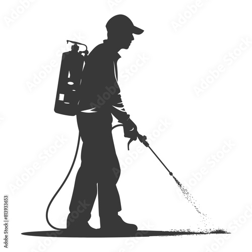 Silhouette Man using disinfectant machine in action black color only