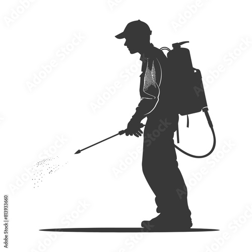 Silhouette Man using disinfectant machine in action black color only