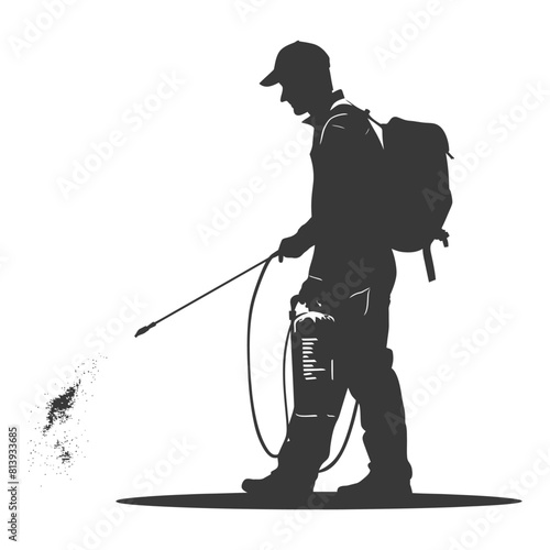 Silhouette Man using disinfectant machine in action black color only