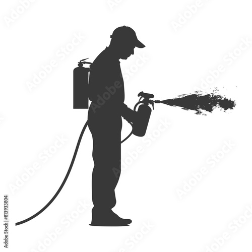 Silhouette Man using fogger machine in action full body black color only