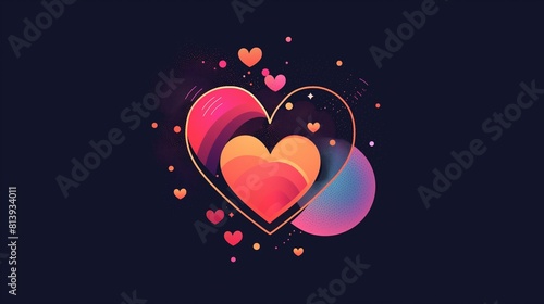 heart-shaped logo with dark background  in the style of vector image