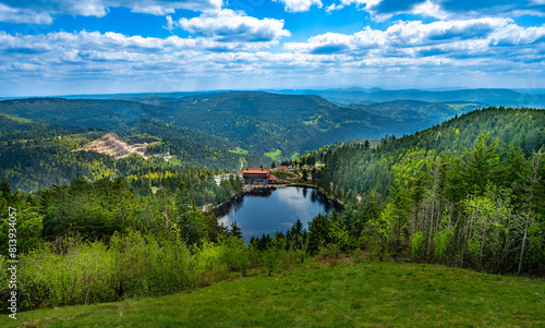 The Mummelsee in the Black Forest surrounded by mountains_Baden-Wuerttemberg, Germany, Europe.