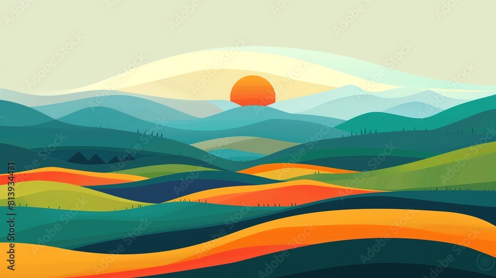 Fototapeta premium Flat illustration of summer landscape