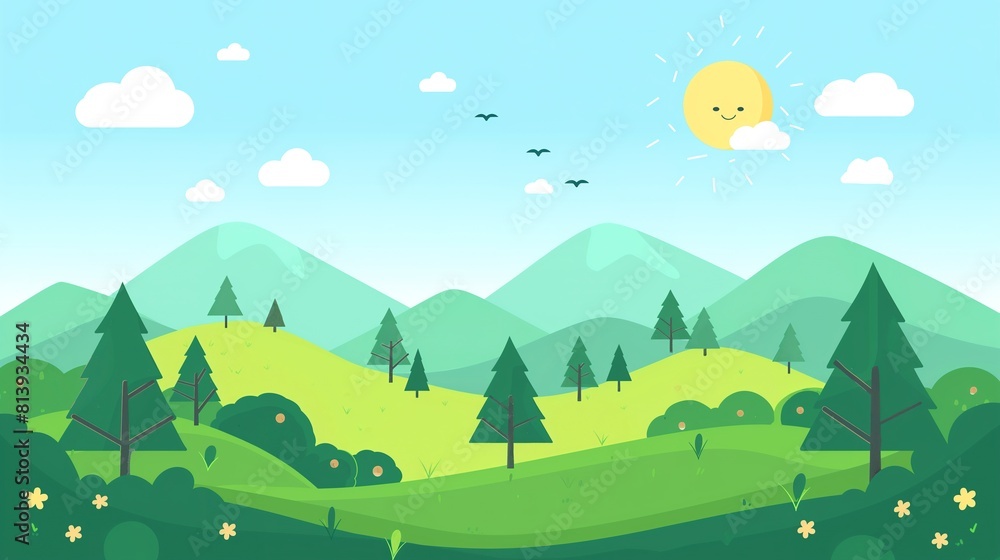 Fototapeta premium Flat illustration of summer landscape