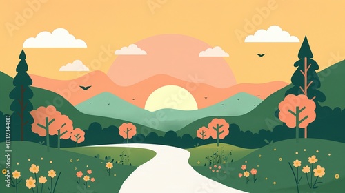 Flat illustration of summer landscape