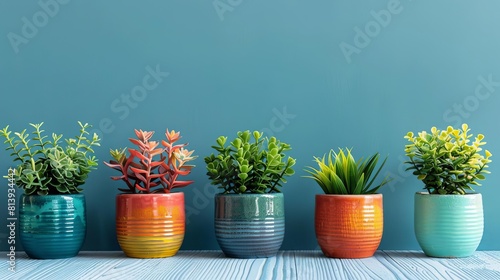Recycled planters in flat design side view upcycled decor theme water color Analogous Color Scheme photo