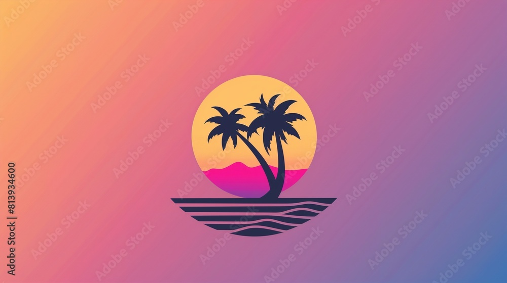 Obraz premium Abstract logo of summer and vacation, in the style of vector image with copy space