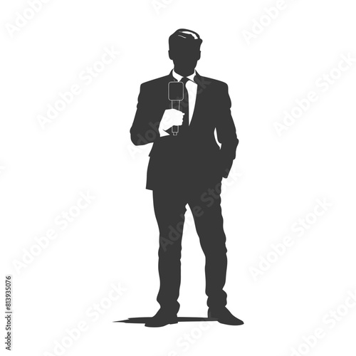 Silhouette news anchor in action full body black color only