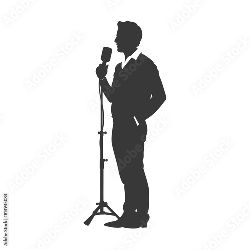 Silhouette news anchor in action full body black color only